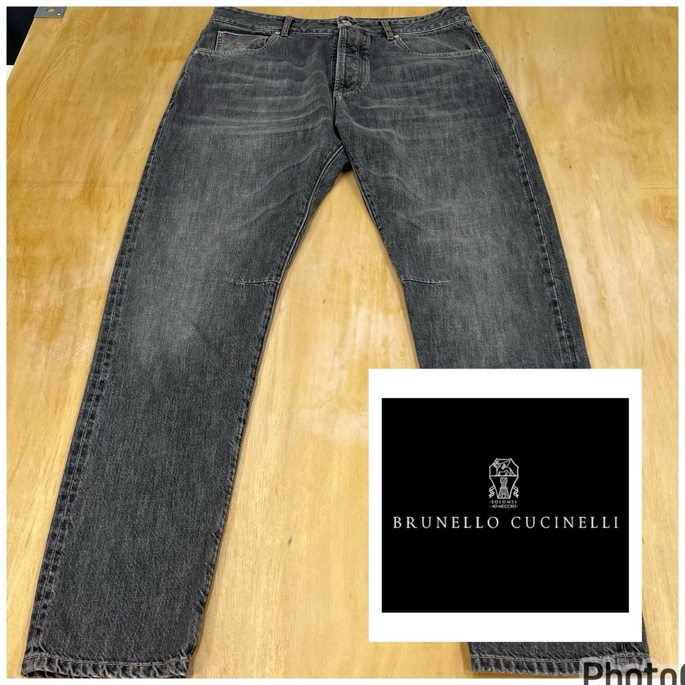 Brunello Cucinelli Jeans Mens 34x31 Leisure Fit Tapered Leg Selvedge Denim Gray
